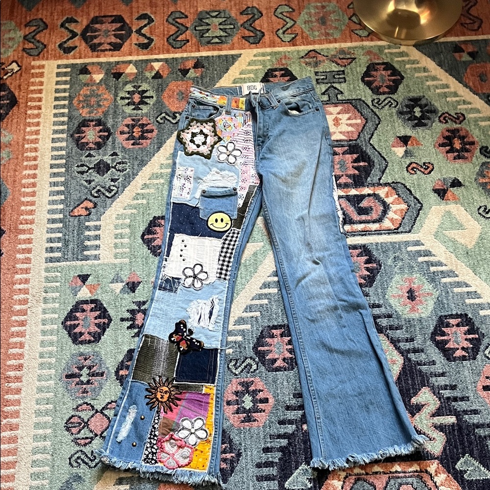BDG Patchwork Flare Jeans - Multicolor and Blue